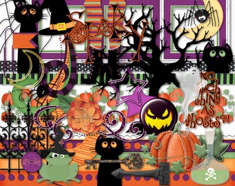 Imágenes prediseñadas y elementos de Halloween espeluznante para álbum de recortes