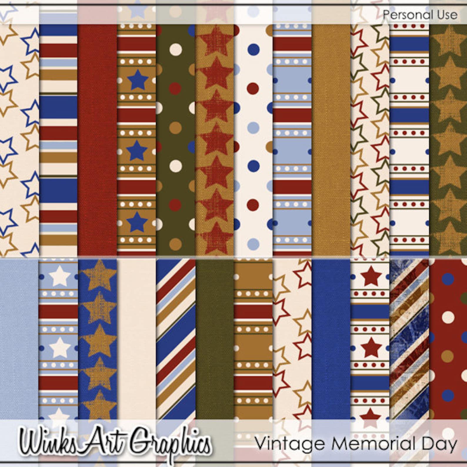 Vintage Memorial Day Digital Printable Scrapbook Papers for Card ...