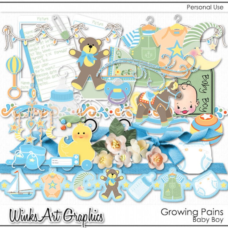 Growing Pains Baby Boy Scrapbook Elements & Clip Art Etsy