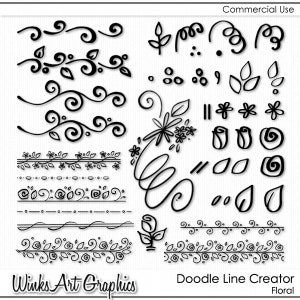CU Floral Doodle Line Creator PS Brushes & PNG Files for Designers