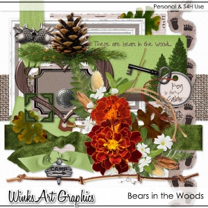 Bären im Wald Digitale Scrapbook Elemente für Scrapbooking und Paper Crafting
