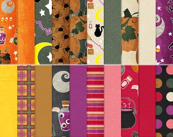 Witchy Fun Digital Papers for Scrapbooking, Printing, Card Creation, and Card Making