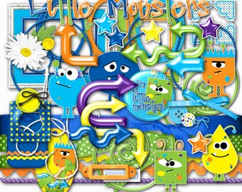 Little Monsters Digital Clip Art, Scrapbook Elements and Word Art