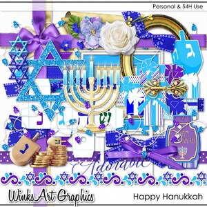 Happy Hanukkah Digitale Scrapbook Elements & Word Art