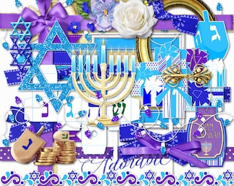 Happy Hanukkah Digital Scrapbook Elements & Word Art
