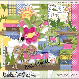 Love the Earth Digital ClipArt, Scrapbook Elements & Papers
