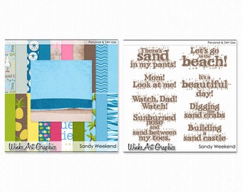 Sandy Weekend Digital Papers and Word Art for Scrapbooking, Card Creation, Paper crafting