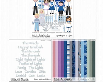 Hanukkah Clip Art & Digital Papers: Eight Nights of Lights (Digital Download)