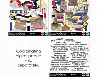 Construction Clip Art: Tools & Word Art for Scrapbooking (Digital Download)