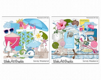 Sandy Weekend Digital Clip Art and Elements for Scrapbooking, Card Creation, Paper Crafting