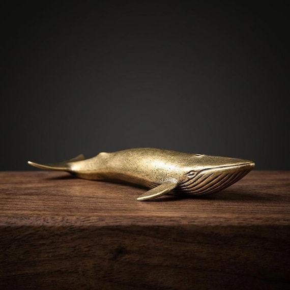 Solid Brass Whale Figurine Luxury Ocean Animal Sculpture Desktop Miniature Marine Life Paperweight Nautical Home Decor