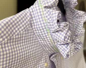 Reloved Ralph Lauren Gingham Blouse: Ruffle Collar, Upcycled Cottagecore Shirt