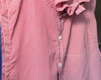 Camisa roja a cuadros reciclada, estilo americano, con botones (Talla S/M)