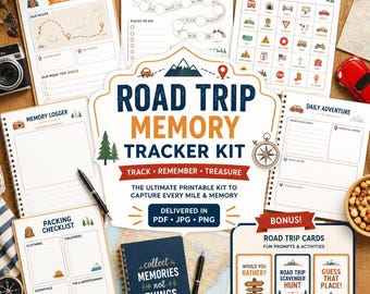 Road Trip Memory Tracker Kit, Family Travel Planner, Route, Bingo (PDF, JPG, PNG)