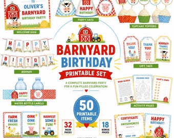 Farm Birthday Party Printable - Farm Birthday Decor - Favor Tags Printable - Printable Game Bundle