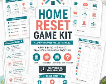 Home Organization Reset Game Kit Printable, Declutter Challenge Cards, Room Reset Tracker, Cleaning Game PDF
