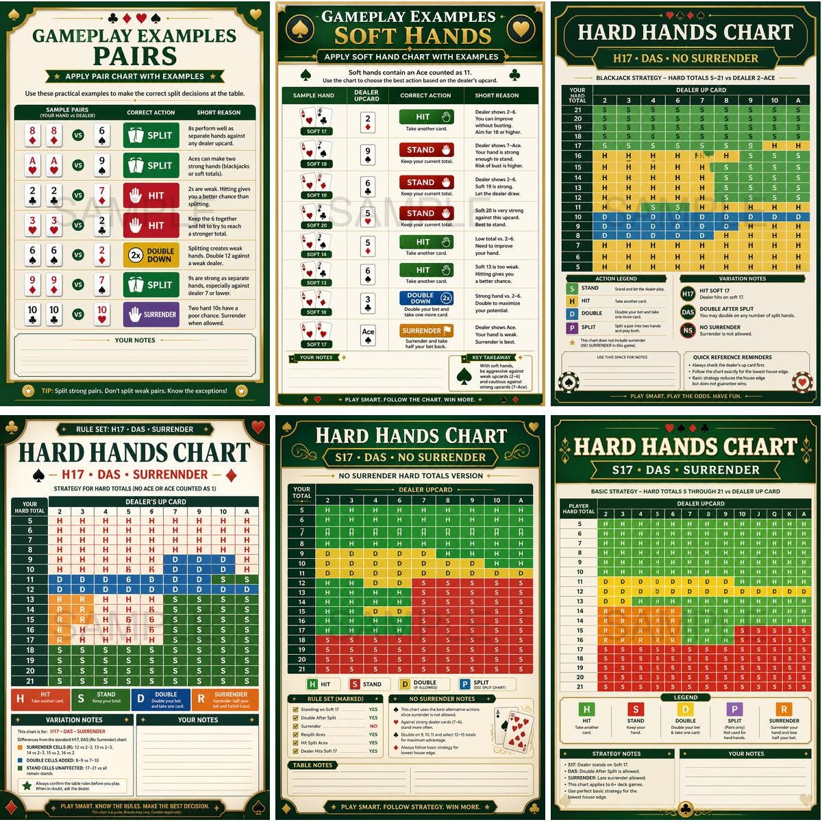 Blackjack Math Chart Blackjack Strategy Chart Bundle Printable - Basic Strategy Cards Charts ...