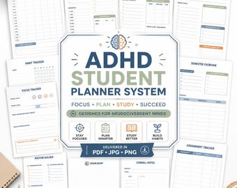 Planer ucznia z ADHD Planer ucznia Arkusze do śledzenia ADHD System planowania ucznia z ADHD PDF JPG png