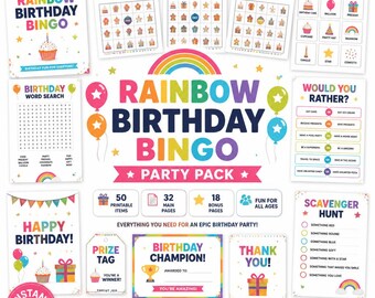 Bingo urodzinowe do druku - Gra imprezowa do druku - Karty bingo urodzinowe - Zestaw gier do druku