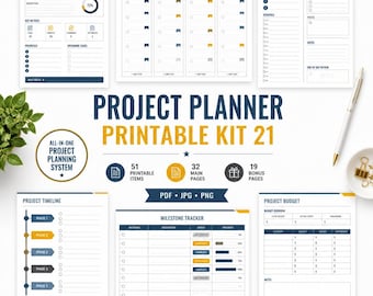 Daily planner Project Planner Printable Kit 21, task tracker and goal planner