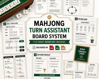 Zestaw tabel referencyjnych do gry Mahjong Turn Assistant do druku w formacie PDF, PNG i JPG