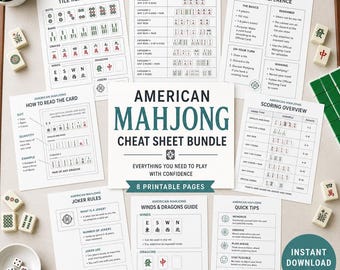 Pacote de Guia Rápido de Mahjong Americano - Regras Imprimíveis, Guia de Referência do Coringa de Charleston para Iniciantes