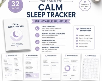 Drukowany tracker snu – śledzenie nawyków, sen – planer dobrego samopoczucia – drukowany tracker