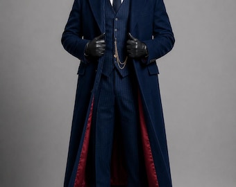 Von Tom Shelby inspirierter Navy-Mantel, Vintage-Wollmantel, Trenchcoat imPeak-Blinder-Stil, viktorianischer Mantel für Herren, Gatsby-Mantel