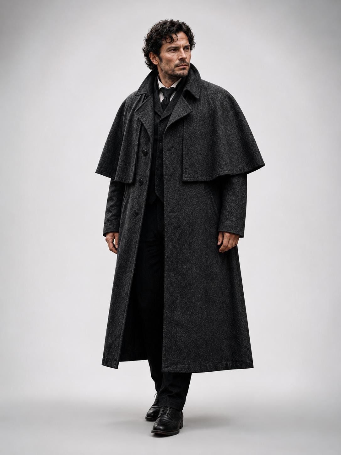 Grey Inverness Cape Coat for Men, Victorian Detective Cloak