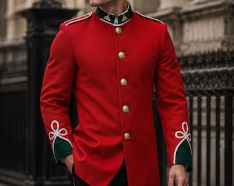 Royal Garde Zeremonienjacke, rote Militärtunika für Männer, historischer Parademantel, britischer Stil für Männer, formelle Bandjacke