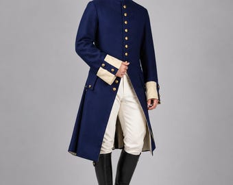 Herren Navy Blauer viktorianischer Militär Gehrock, Regency Kavallerie Frack, Gothic Cosplay