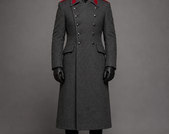 Herren Militär Wollmantel, Gothic Langer Mantel, Zweireihiger Trenchcoat, Viktorianischer Offizier Mantel, Winter Militärjacke
