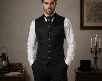 Herren Viktorianische Weste Schwarze Gothic Weste, Formelle Hochzeitsweste, Regency Style Anzug Weste, Vampir Aristokrat Weste, Vintage Herrenbekleidung