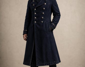 Neo-viktorianischer Marinekommandant Wollmantel Herren, Militäroffizier Mantel, Dark Academia Gothic lange Jacke