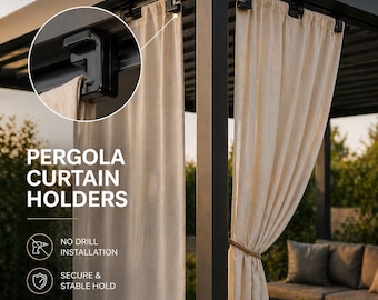Pergola Curtain Holders No Drill | String Light Clips for Mirador Purple Leaf Pergolux Pergola | Outdoor Curtain Rod Bracket