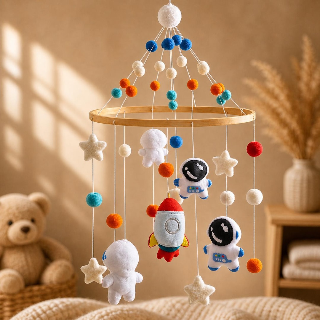Space Baby Mobile, Astronaut Rocket Nursery Decor, Felt Galaxy Crib ...