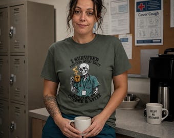 Funny Nurse Shirt, I Survived Another Night Shift Running on Coffee