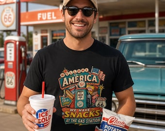 Gas Station Snacks America Funny Road Trip Patriotic Humor 4th of July Gift