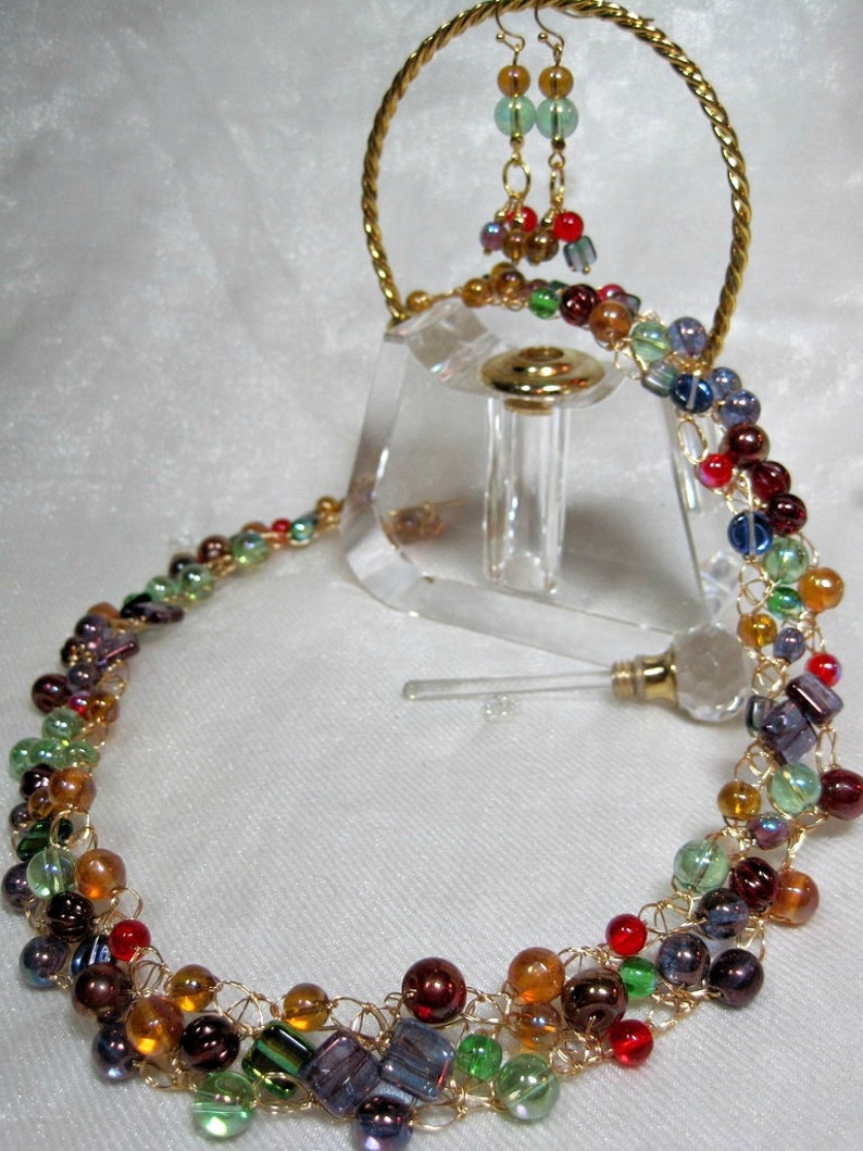 Wire Crochet Beaded Necklace Set in Red Gold Green and Etsy