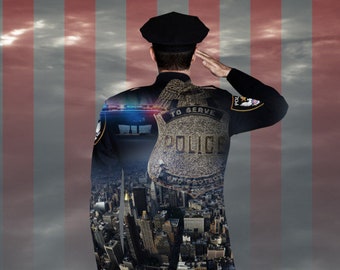 Saluting Police Memorial Poster Art Law Enforcement Large Customizable Remembrance Fallen Officer Commemorative
