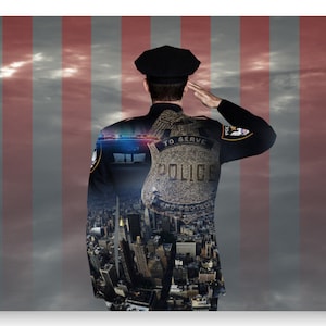 Saluting Police Memorial Poster Art Law Enforcement Large Customizable Remembrance Fallen Officer Commemorative