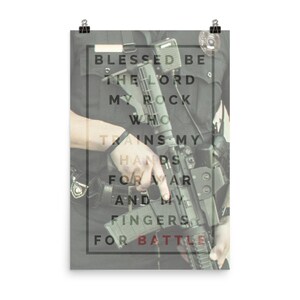 Psalm 144:1 Police Poster Law Enforcement Warrior Blessed Lord Rock Hands War Fingers Battle Bible Verse Scripture Military Gun Rifle
