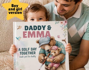 Libro de cuentos de golf personalizado para papá y yo, regalo de golf para papá, libro personalizado para el Día del Padre, recuerdo en acuarela de los niños
