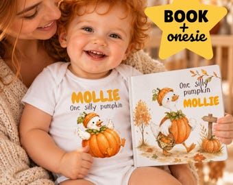 Personalized Baby Gift Set, Silly Goose Pumpkin Book and Matching Bodysuit, Custom Baby Book, 1st Halloween Outfit, Newborn Gift