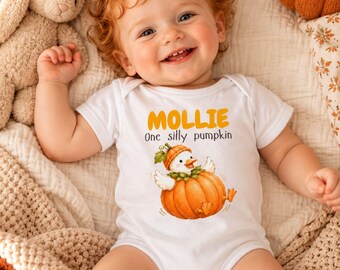 Personalized Silly Goose Baby Bodysuit, Pumpkin Baby Outfit with Custom Name, 1st Halloween Outfit, Playful Baby Gift, Baby Shower Gift