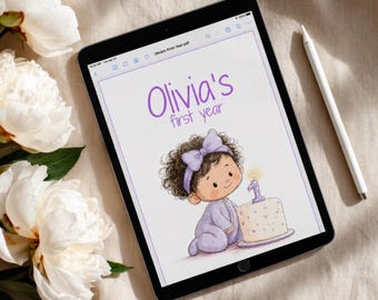 Libro de recuerdos personalizado del primer año del bebé en formato PDF con nombre, recuerdo digital personalizado para conmemorar hitos importantes, regalo para baby shower, impresión en casa, archivo digital listo en 48 horas.