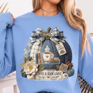 Coffee and Book Lover PNG, Vintage Patchwork Wreath Design With Bow, Sublimation Shirt Design