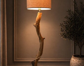 Lámpara de pie de madera de acacia hecha a mano – Lámpara de pie única, iluminación rústica moderna Japandi Boho, lámpara de madera, bombilla Edison