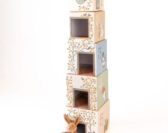 Lenny Rabbit Stacking Cube House – Plush Bunny Nesting Blocks, Educational Toy