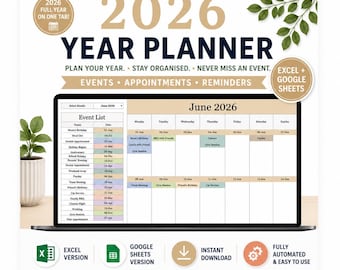 Plannersjabloon 2026 | Excel, Google Sheets kalender (digitale download)